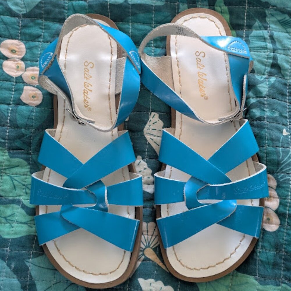 SALT WATER Sandals Size US 7 Women’s US 9 Turquoise Blue Patent Leather Original